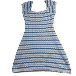 Hollister Crochet-Style Navy Stripe Midi Dress Fitted Knit Women's XS Tall
